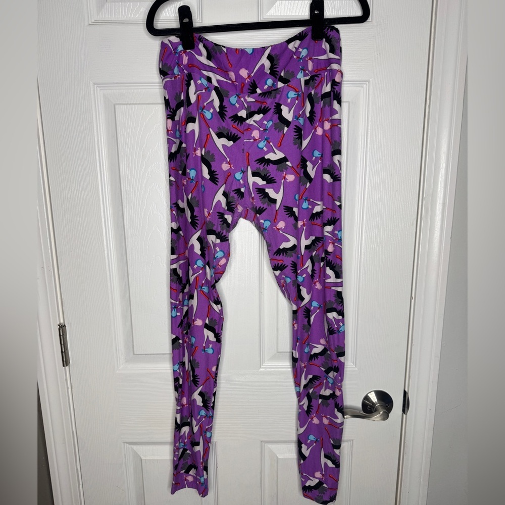 LULAROE Tall & Curvy‎ Purple Stork Leggings Baby Shower Gender Reveal Fertility
